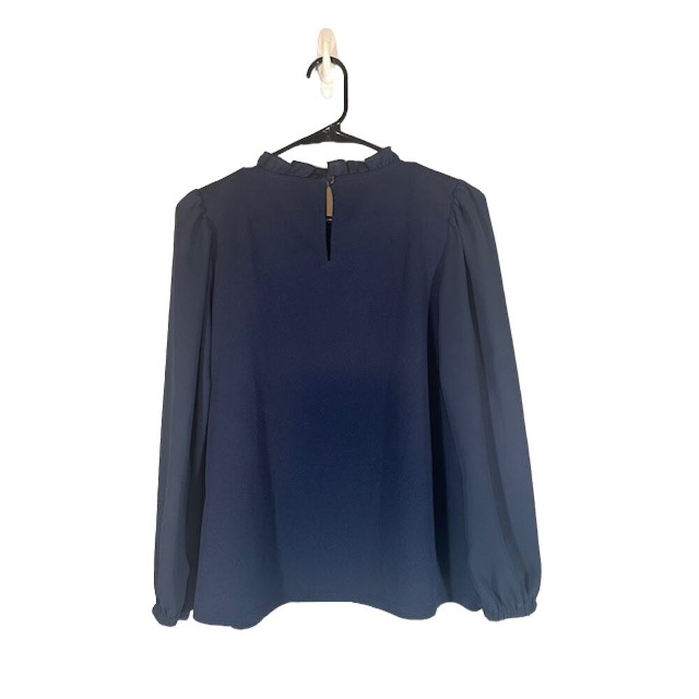 Ann Taylor Navy Blue Scalloped Neck Long Sleeve Dressy Blouse Women Sz SP - Picture 2 of 9